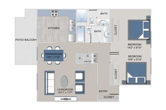 2 Bedroom, 2 Bath P-07 floor plan